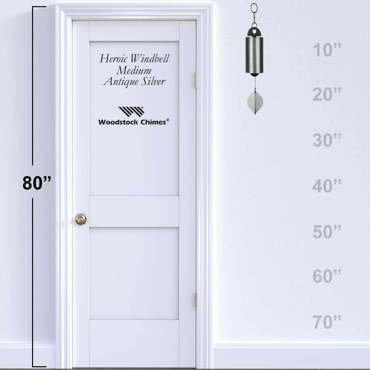 Woodstock Chimes HWMAS Medium Heroic Windbell, Aluminum/Ash Wood/Steel, Black, Antiqued Silver, Hanging Mounting