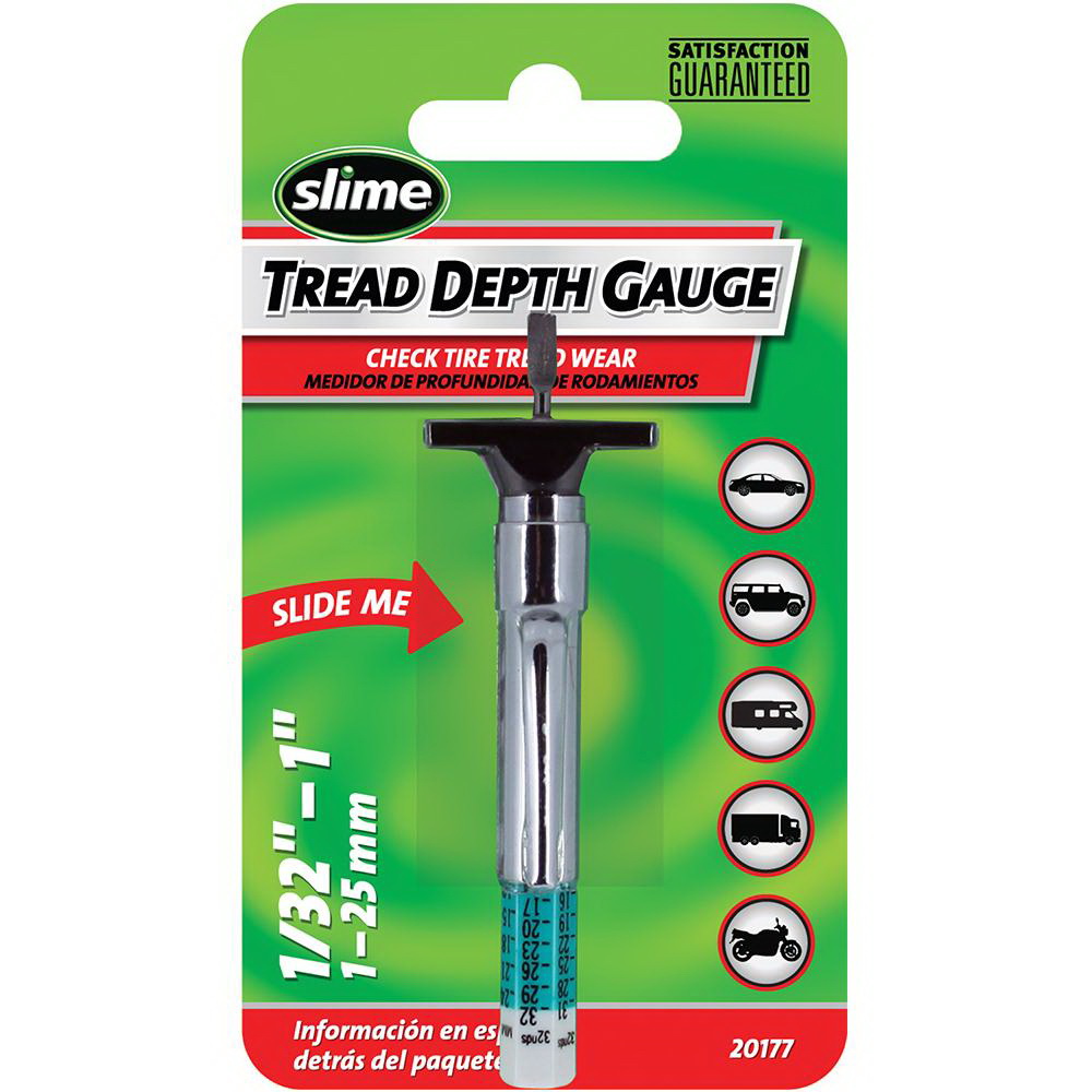 20177 Tire Tread Depth Gauge, 1/32 to 1 in, Brass Gauge Case