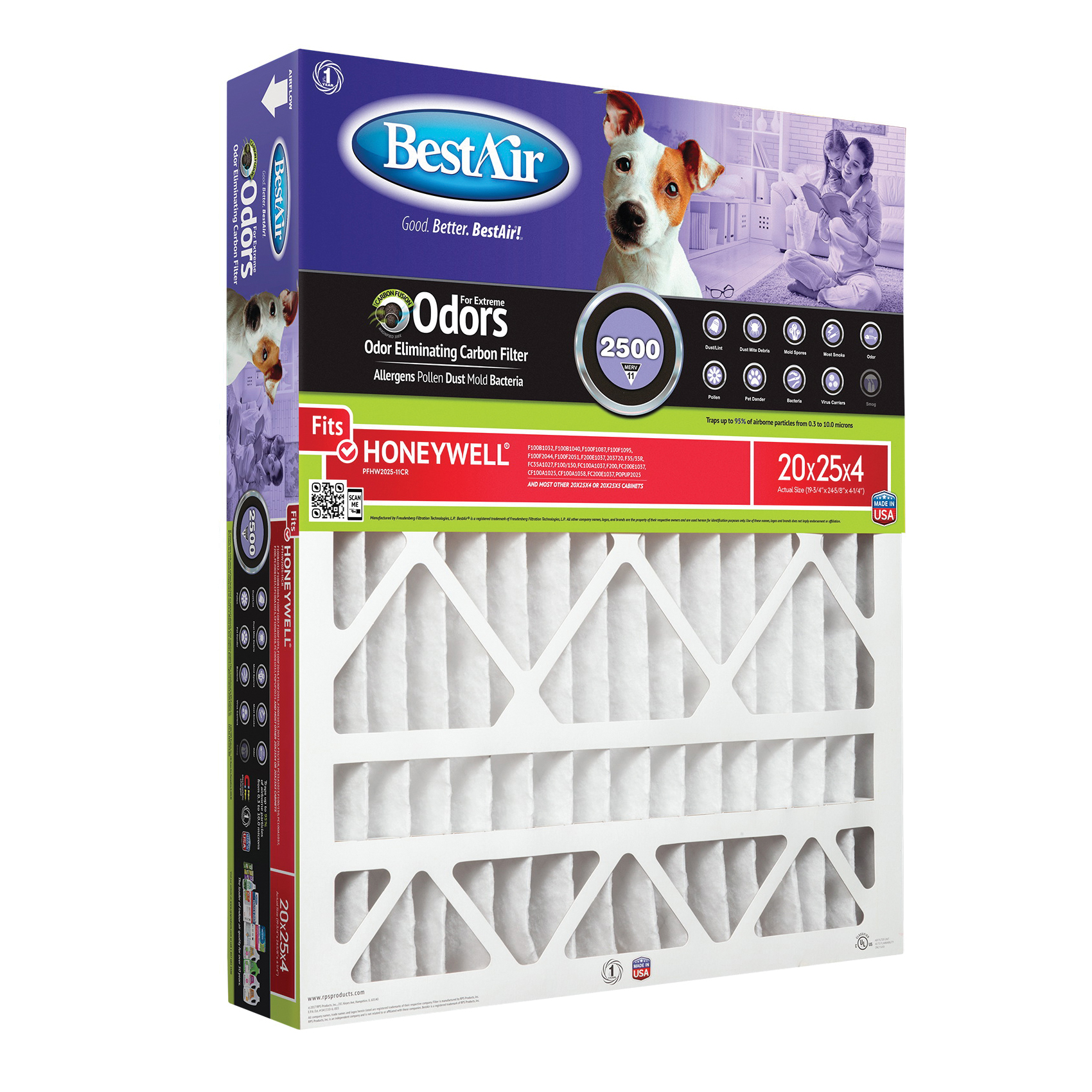 BestAir PFHW2025-11CR Air Filter, 20 in L, 25 in W, 11 MERV, 1000 to 1200 MPR