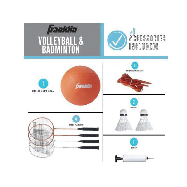 Franklin 50610 Volleyball and Badminton Set, Metal/Plastic, Orange/White - 2