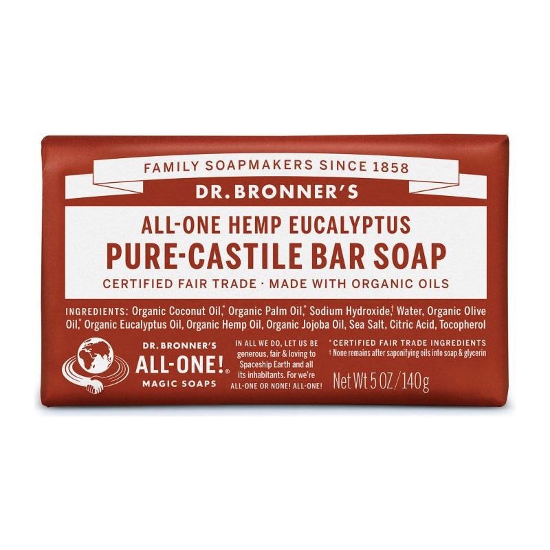 DR. BRONNER'S 76703 Pure-Castile Soap, Bar, Off-White, Eucalyptus, 5 oz Wrapper - 1