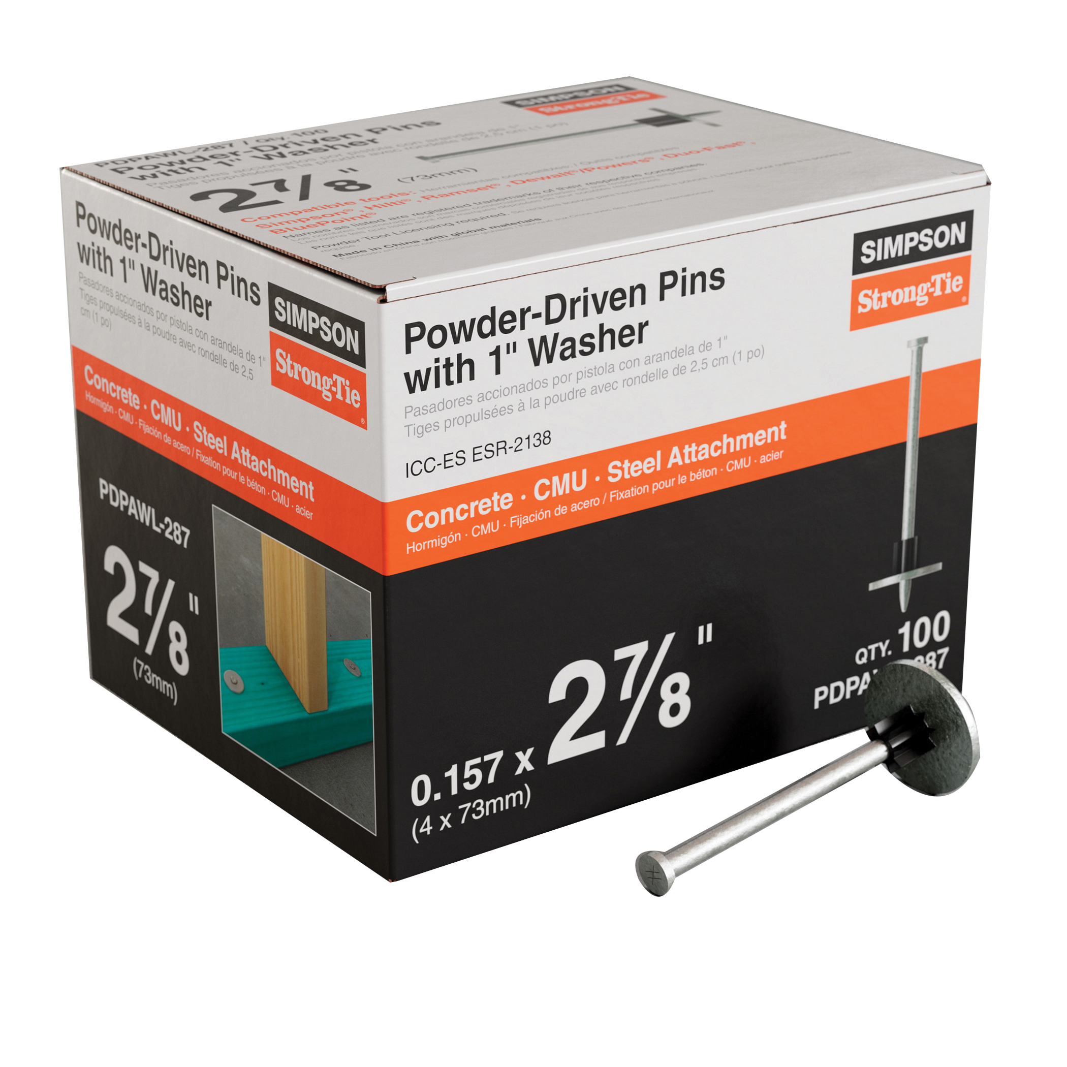 PDPAWL PDPAWL-287 Drive Pin, 0.157 in Dia Shank, 2-7/8 in L, Steel, Galvanized/Zinc