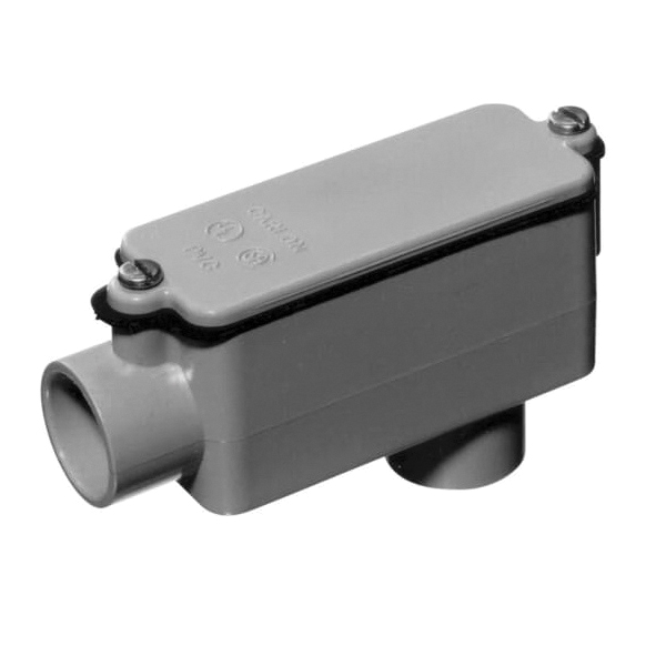 Carlon E986H Conduit Body, 1-1/2 in Hub, 6-13/32 in OAL, PVC, Gray, Includes: (10) Conduit Bodies