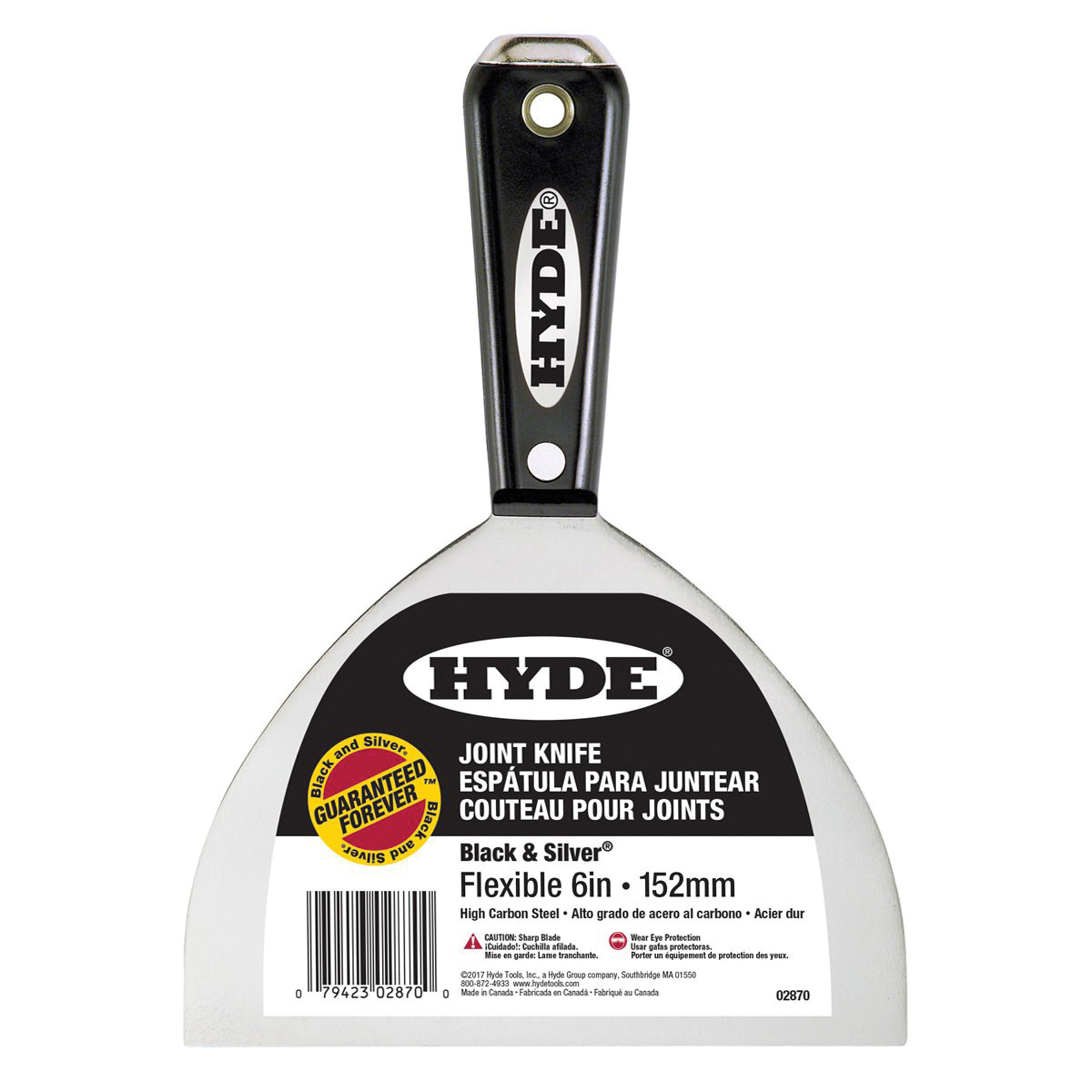 Hyde 02870 Putty Knife/Scraper, 6 in W Blade, HCS Blade, Nylon Handle