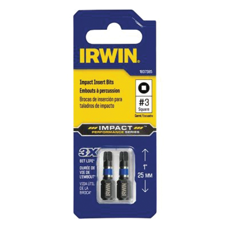 IWAF31SQ32 Impact Insert Bit, #3 Drive, Square Drive, 1/4 in Shank, Square Shank, 1 in L, Steel