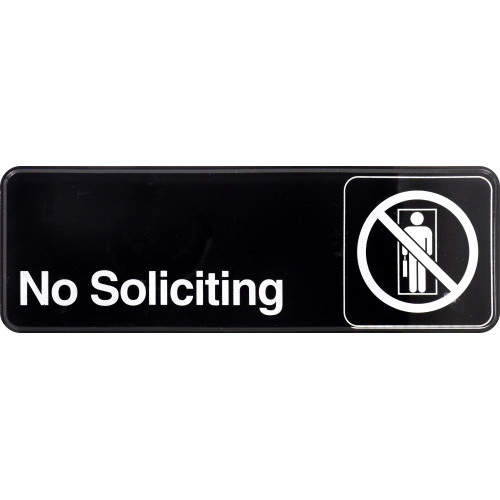 Hillman 848635 Safety Sign, No Soliciting, White Legend, Black Background, Plastic, 9 in L, 3 in W