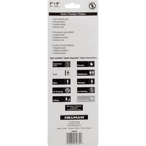 Hillman 848635 Safety Sign, No Soliciting, White Legend, Black Background, Plastic, 9 in L, 3 in W