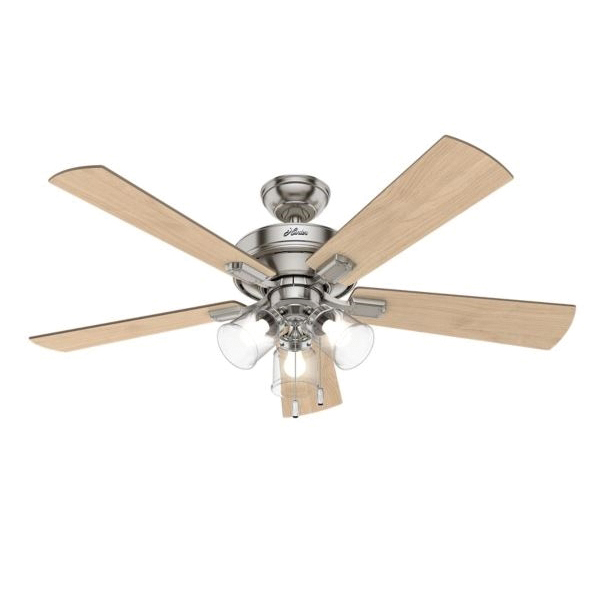 Crestfield Series 54206 Ceiling Fan, 5-Blade, Bleached Gray Pine/Natural Wood Blade, 52 in Sweep, MDF Blade