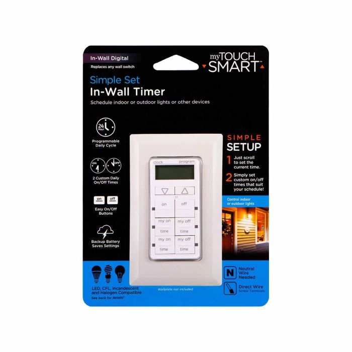 myTouchSmart 26893-P1 Digital Timer, 15 A, 120 VAC, 1200 W, 1440 min Time Setting, White