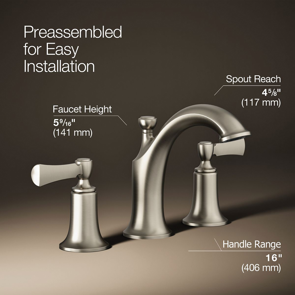 Kohler Elliston Series K-R72781-4D1-BN Widespread Bathroom Faucet, 1.2 gpm, 2-Faucet Handle, 3-Faucet Hole, Yes - 4