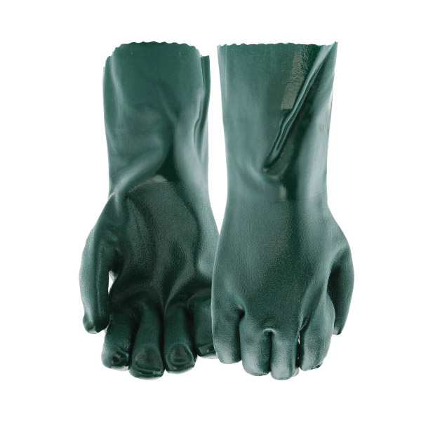 14014-L Coated Gloves, L, 14 in L, Gauntlet Cuff, PVC Coating, Green