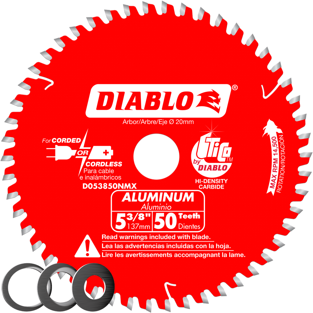 D053850NMX Circular Saw Blade, 5-3/8 in Dia, 20 mm Arbor, 50-Teeth, Carbide Cutting Edge