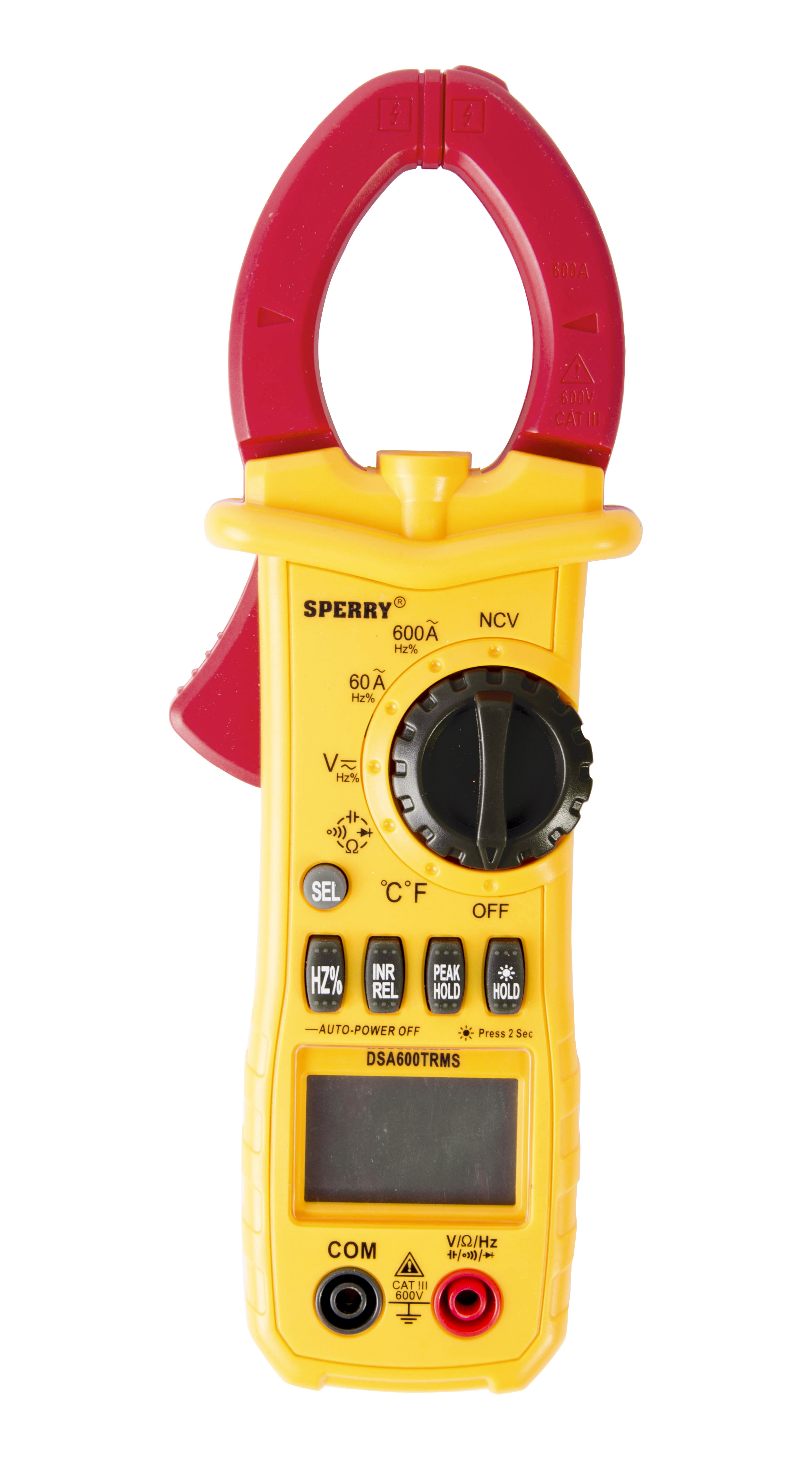 Sperry Instruments DSA600TRMSR Clamp Meter, 28, Backlit LCD Digital Display, Functions: 12, Yellow