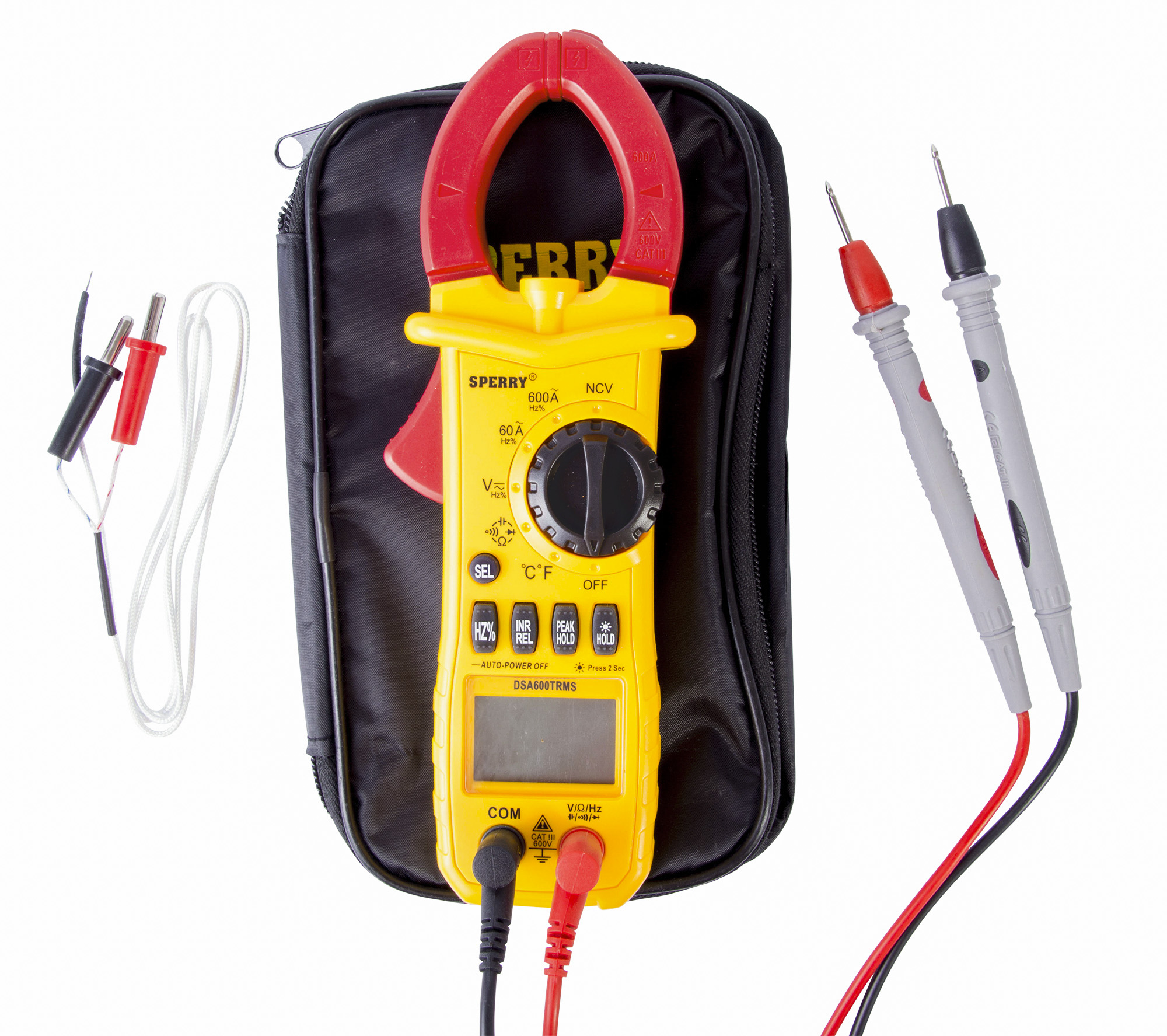 Sperry Instruments DSA600TRMSR Clamp Meter, 28, Backlit LCD Digital Display, Functions: 12, Yellow