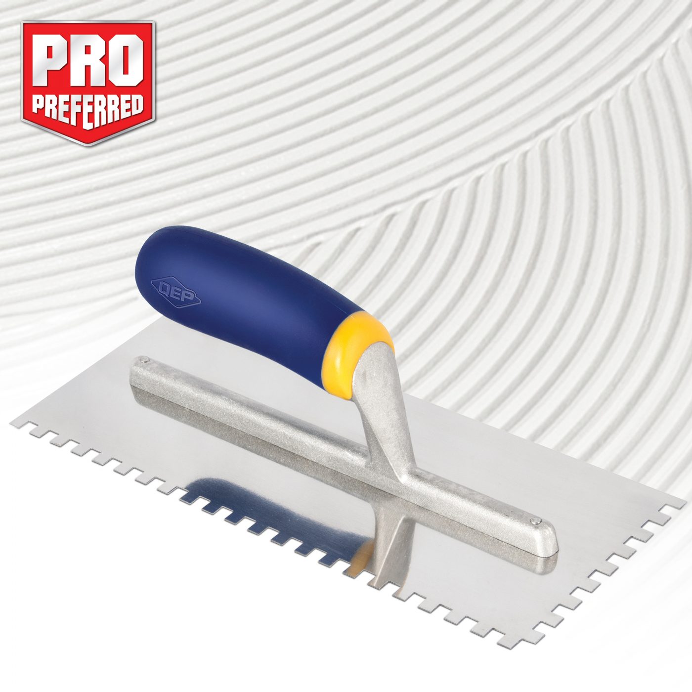 QEP 49919 Notched Trowel, 11 in L, 4-1/2 in W, Square Notch, Comfort Grip Handle