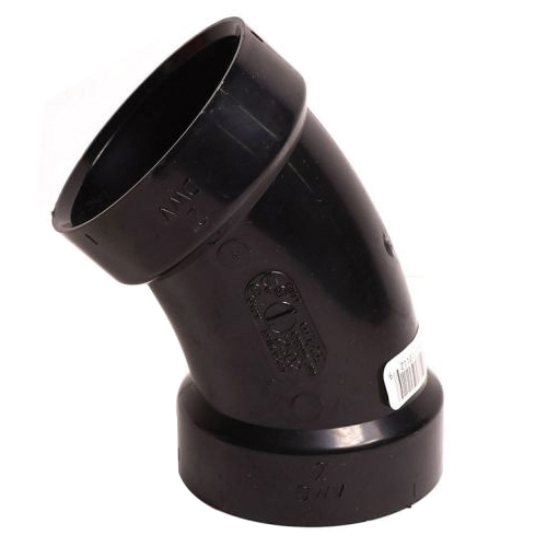 6792504 1/8 Bend Pipe Elbow, 4 in, Hub, 45 deg Angle, ABS, Black