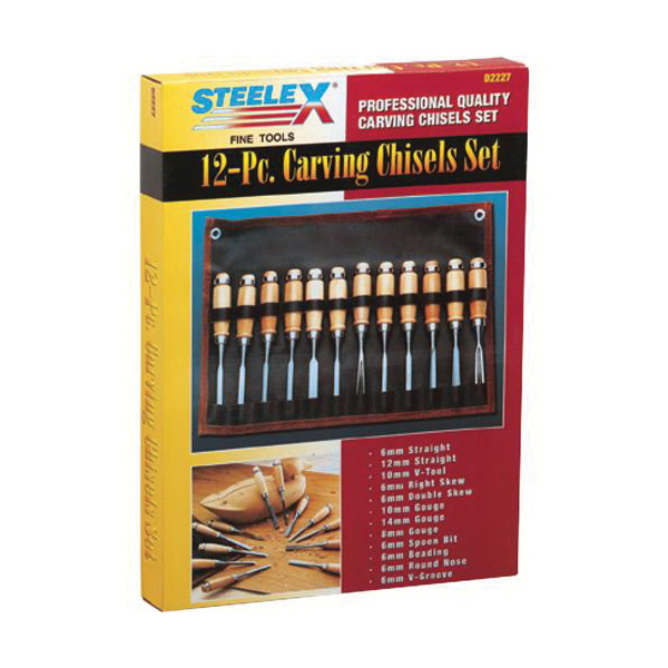Steelex D2227 Carving Chisel Set, 12-Piece, Beech Wood/Steel - 4