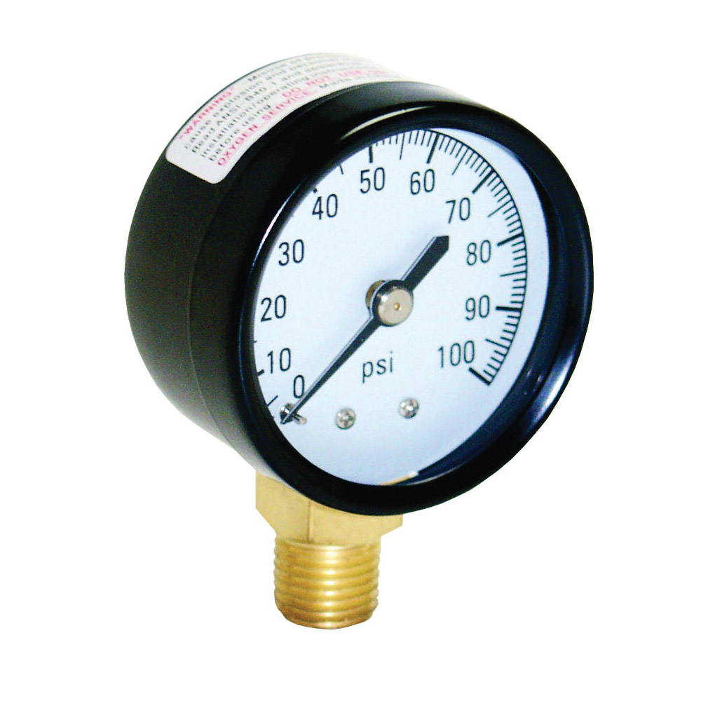 M1002-4L Pool Pressure Gauge, 1/4 in Connection, Steel Gauge Case, 100 psi