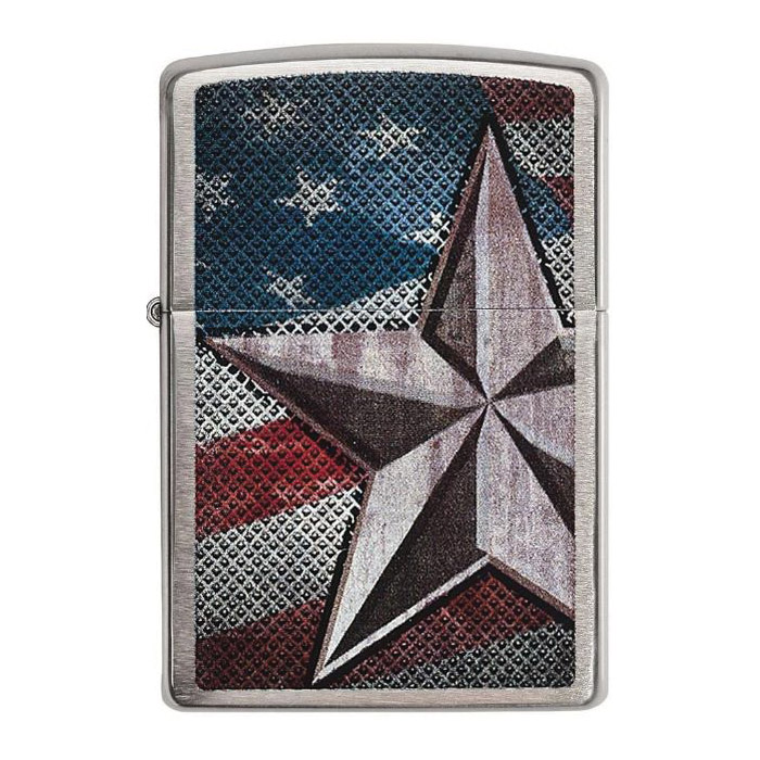 Zippo 28653 Retro Star and Flag Windproof Pocket Lighter, Lighter Fluid, Refillable: Yes, Brushed Chrome - 2