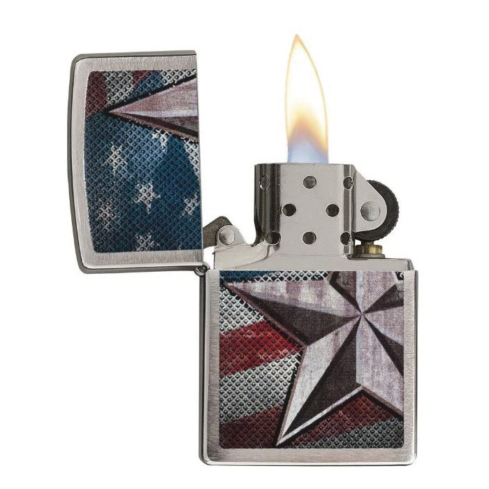 Zippo 28653 Retro Star and Flag Windproof Pocket Lighter, Lighter Fluid, Refillable: Yes, Brushed Chrome - 3