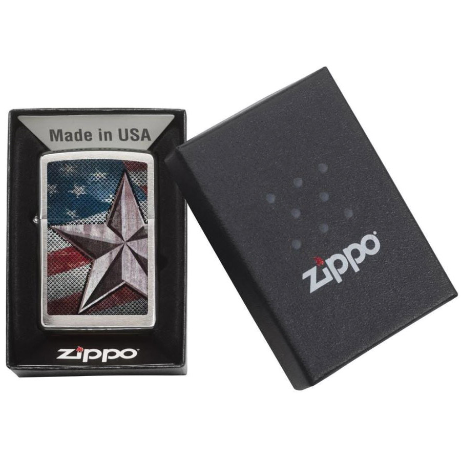Zippo 28653 Retro Star and Flag Windproof Pocket Lighter, Lighter Fluid, Refillable: Yes, Brushed Chrome - 5