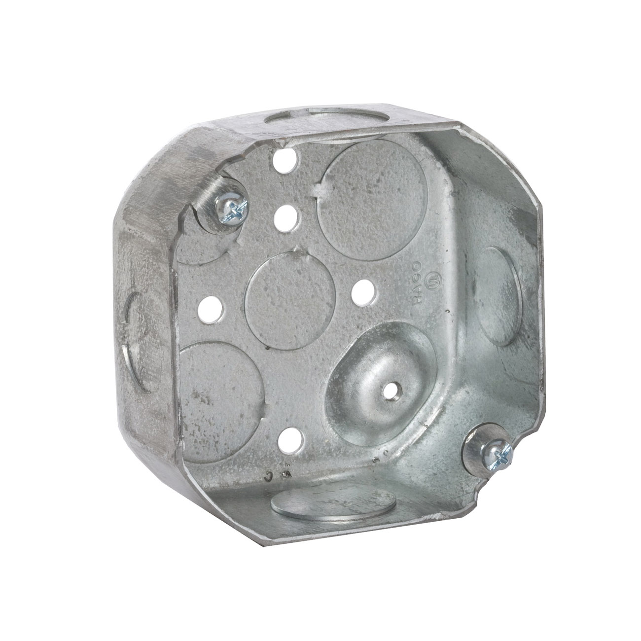 Raco 127 Octagonal Box, 4 in OAW, 1.56 in OAD, 4 in OAH, 8-Knockout, Steel Housing Material, Gray