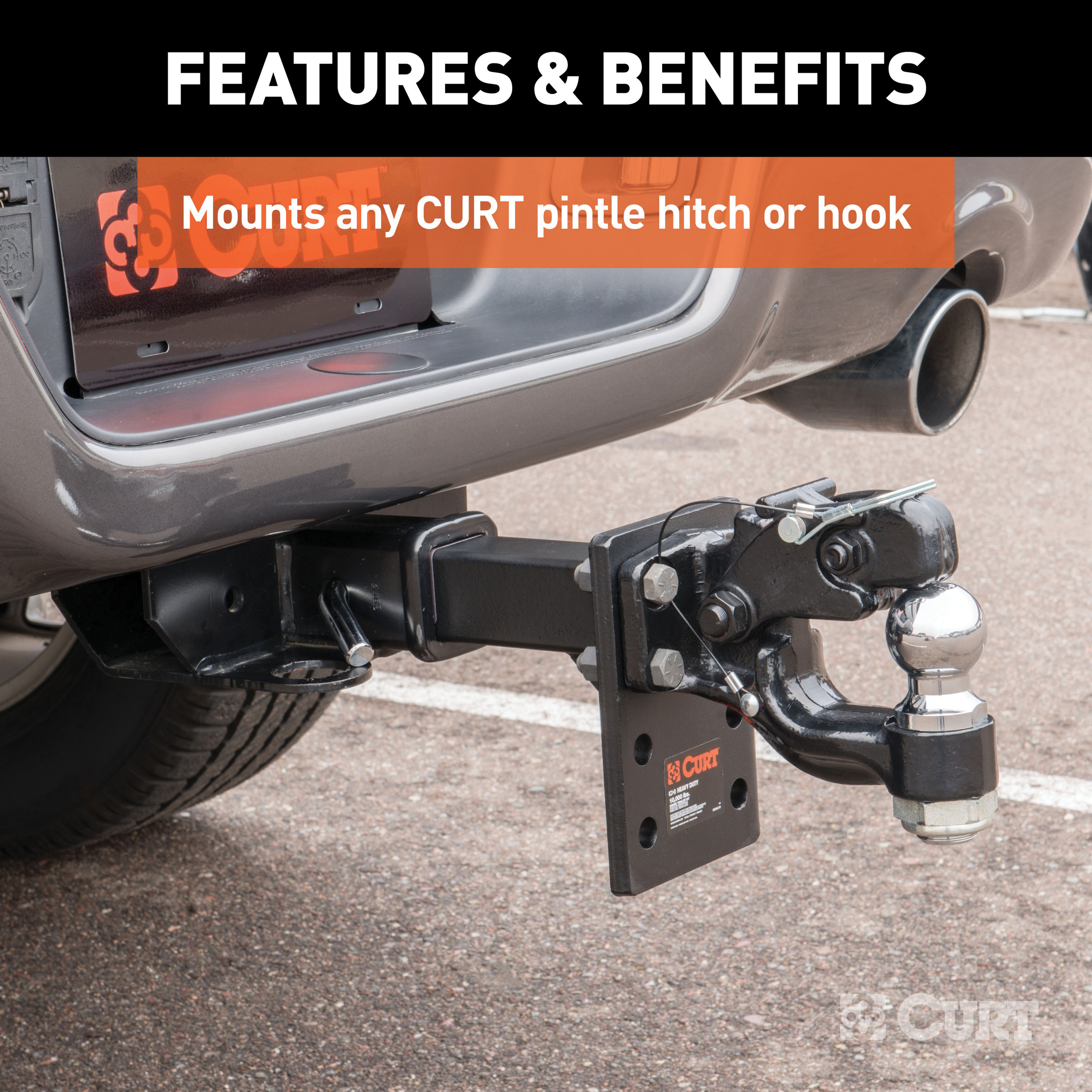 Curt 48323 Pintle Mount Plate, Adjustable, Steel, Carbide Powder-Coated, Black - 4