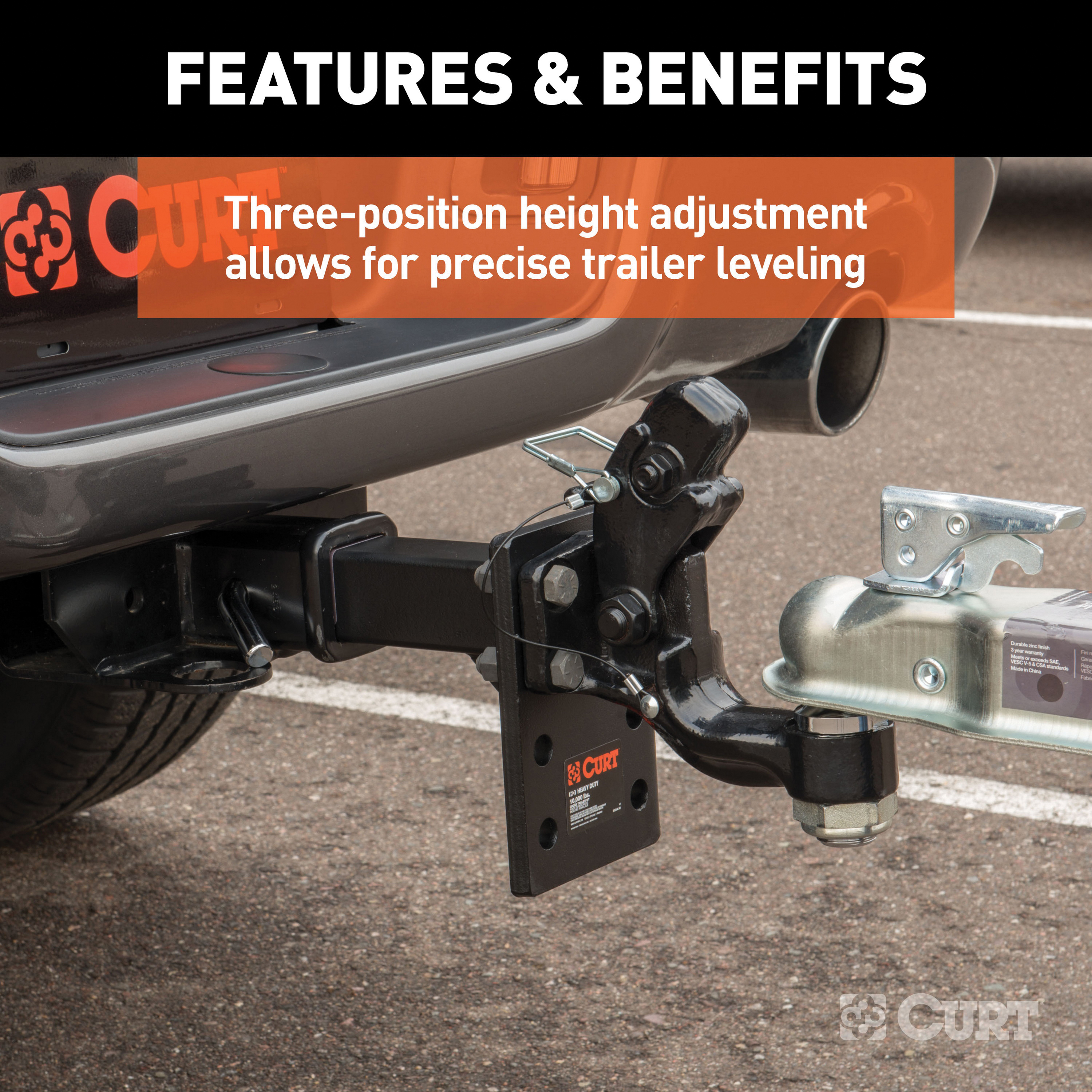 Curt 48323 Pintle Mount Plate, Adjustable, Steel, Carbide Powder-Coated, Black - 5