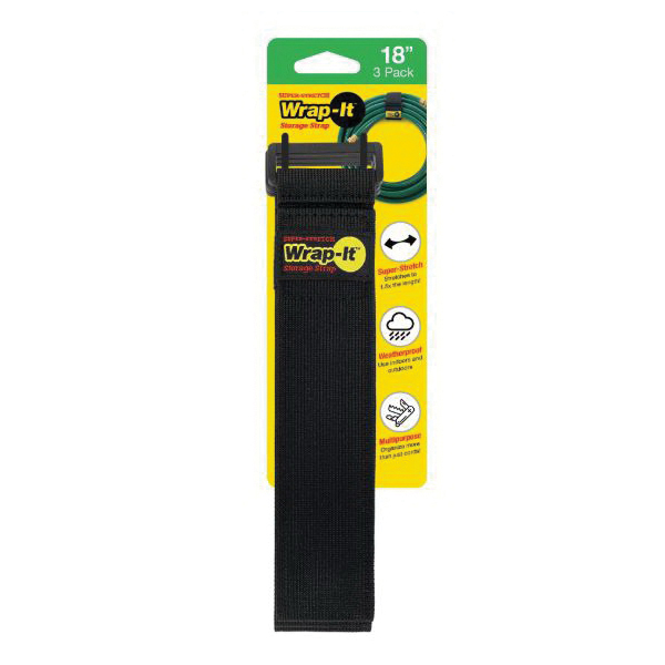 Wrap-It Storage 703-18B Storage Strap, 10 lb, Black, Nylon, Includes: 3 to 18 in Straps, 3/PK - 2