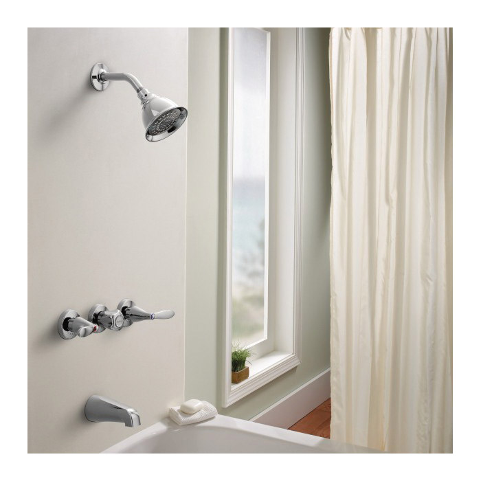 Adler Tub and Shower Faucet, Moen, 1.75 gpm Showerhead, 1 Spray Setting, 3-Handle, Chrome - 3