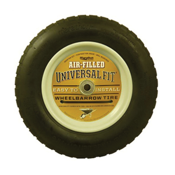 Pneumatic Wheelbarrow Tire/Wheel Set, Marathon, Universal Fit, 8 in Rim Dia, 14-1/2 in Dia Tire - 1
