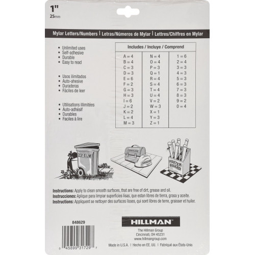 Adhesive Letter & Number, Hillman, Black On Reflective Silver, 1 in, Assortment - 3