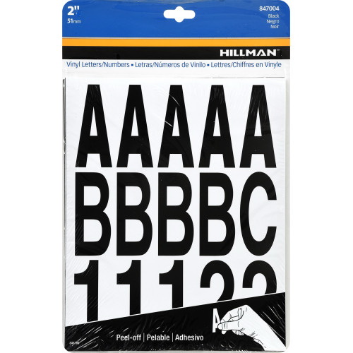 Hillman 847004 Letters and Numbers, 2 in H Character, 3/4 in W Character, Black Character, Vinyl