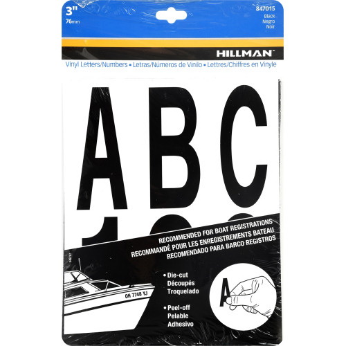 Adhesive Die-Cut Letter & Number Pack, Hillman, Black Vinyl, 3 in, Assortment - 2