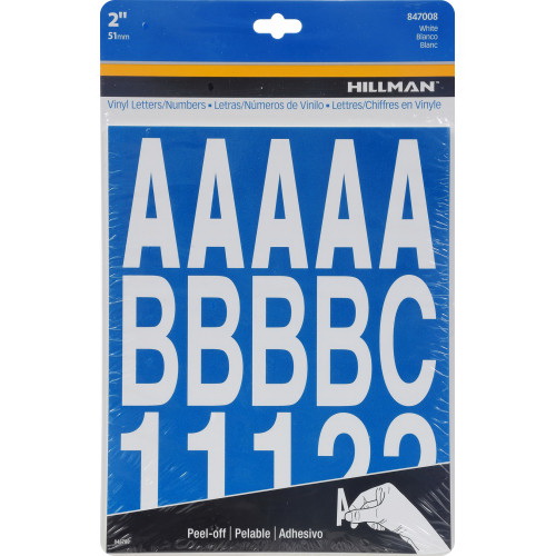 Adhesive Die-Cut Letter & Number Pack, Hillman, White Vinyl, 2 in, Assortment - 2