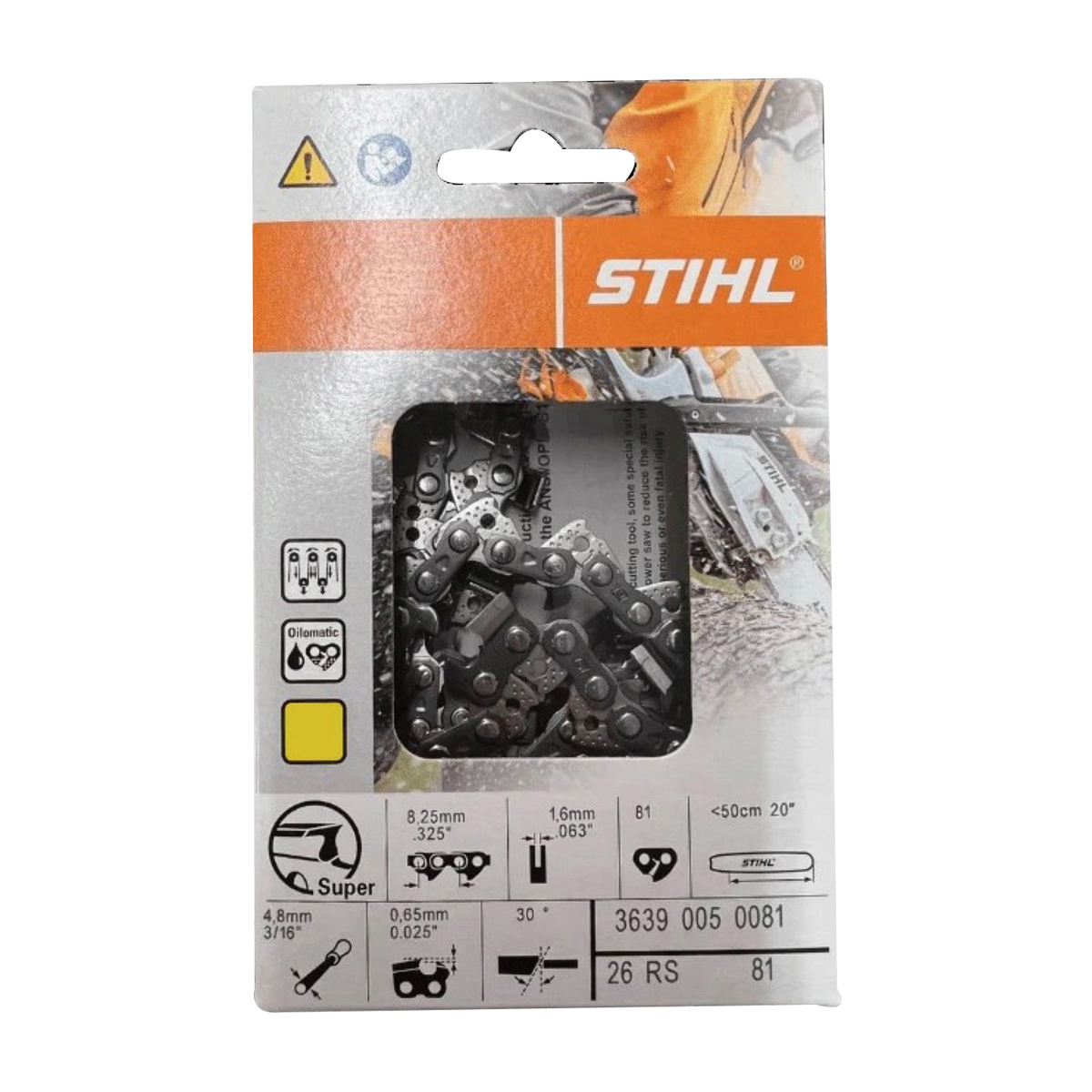 Stihl OILOMATIC RAPID Super 3639 005 0081 Chain Loop, 13 to 20 in L Bar, 0.063 in, 0.325 in TPI/Pitch, 81-Link - 1