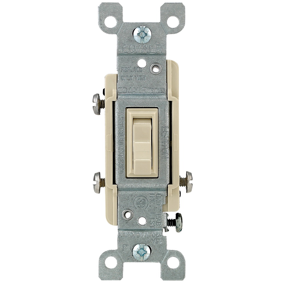 Leviton 2653-2I Three-Way Switch, 15 A, 120 V, Thermoplastic Housing Material, Ivory - 1