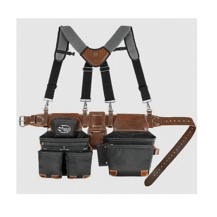 DO-HSR Hybrid Tool Belt, 40 to 54 in Waist, Leather/Polyester, Black, 15-Pocket