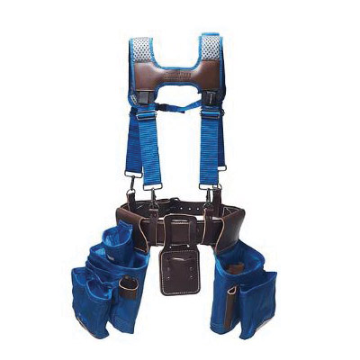 55505-RB Hybrid Tool Belt, 52 in Waist, Leather/Polyester, Blue, 19-Pocket