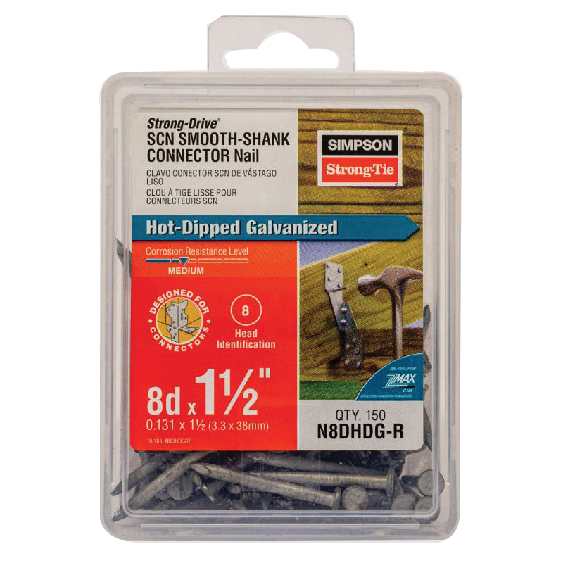 Simpson Strong-Tie SCN N8DHDG-R Connector Nail, 4D Penny, 1-1/2 in L, Full Round Head, 10 ga Gauge, Steel