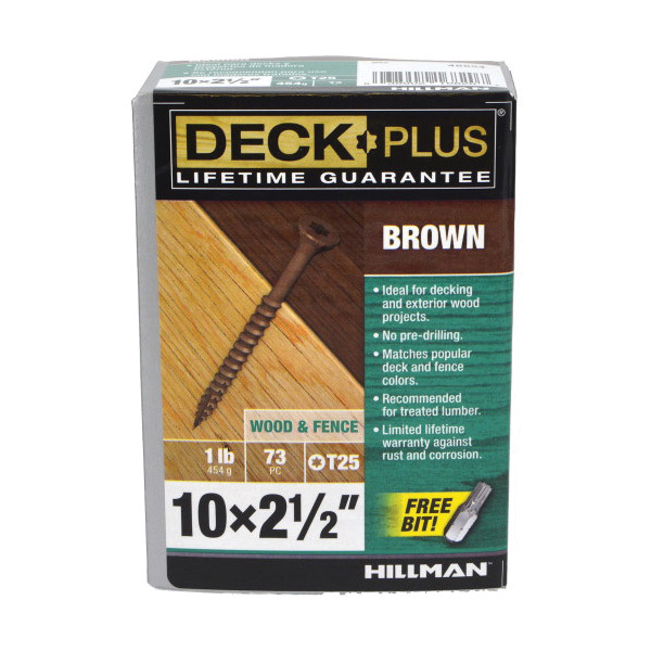 48824 Deck Screw, #10 Thread, 2-1/2 in L, T25 Drive Size, Carbon Steel, Ceramic-Coated, Flat Head, Star Drive, 73/PK