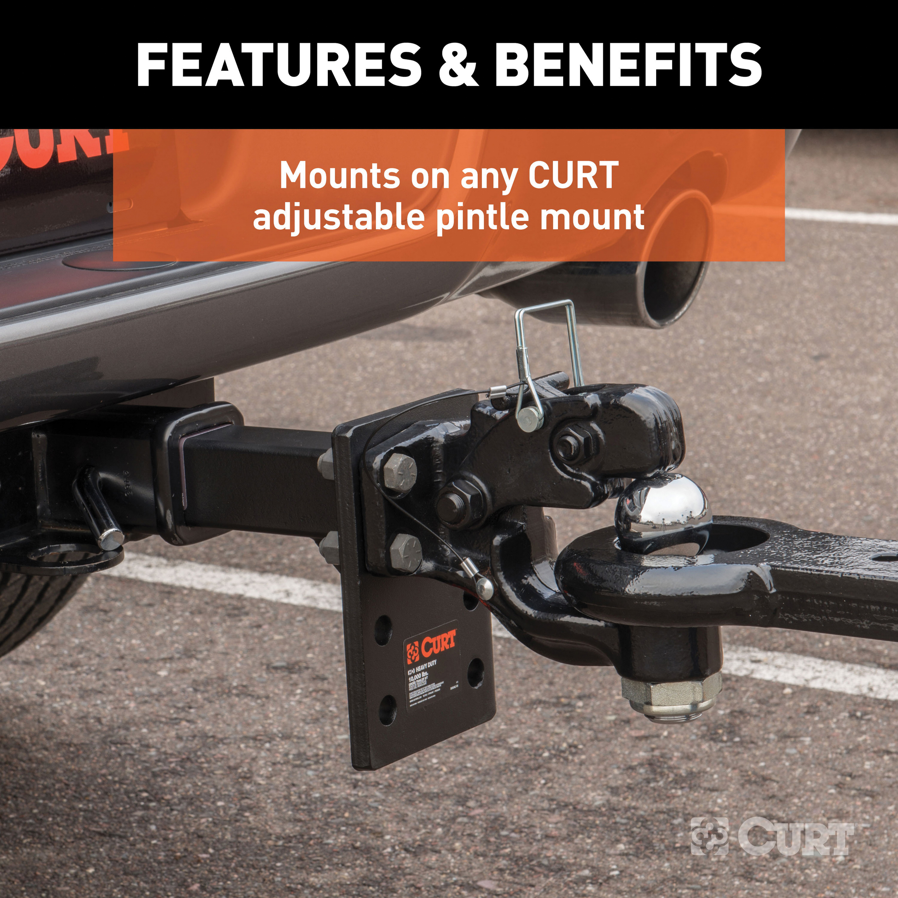 Curt 48200 Ball and Pintle Combination, 2-5/16 in Dia Eye, 16,000 lb Working Load, Steel, Powder-Coated - 4