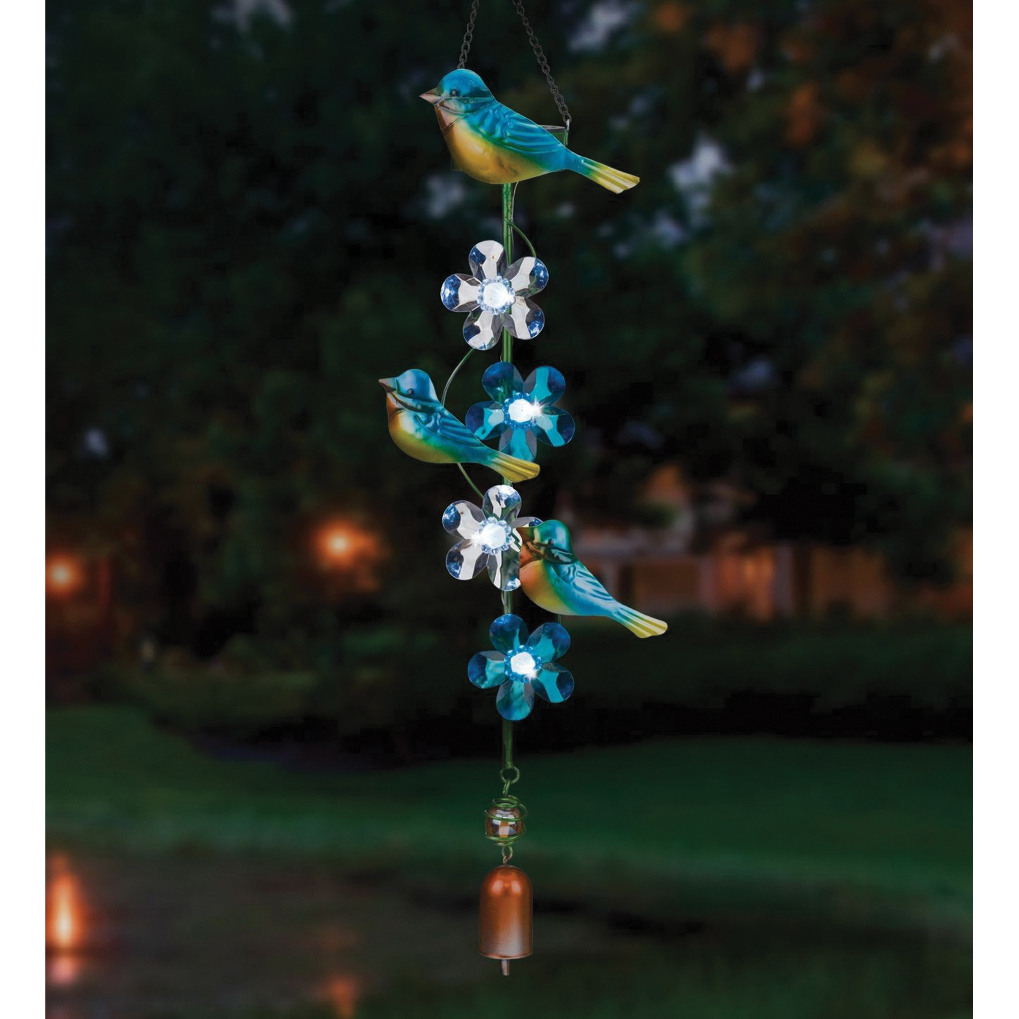 Regal Art & Gift 12495 Bird and Daisy Lantern, Solar, Acrylic/Metal, Blue/Clear