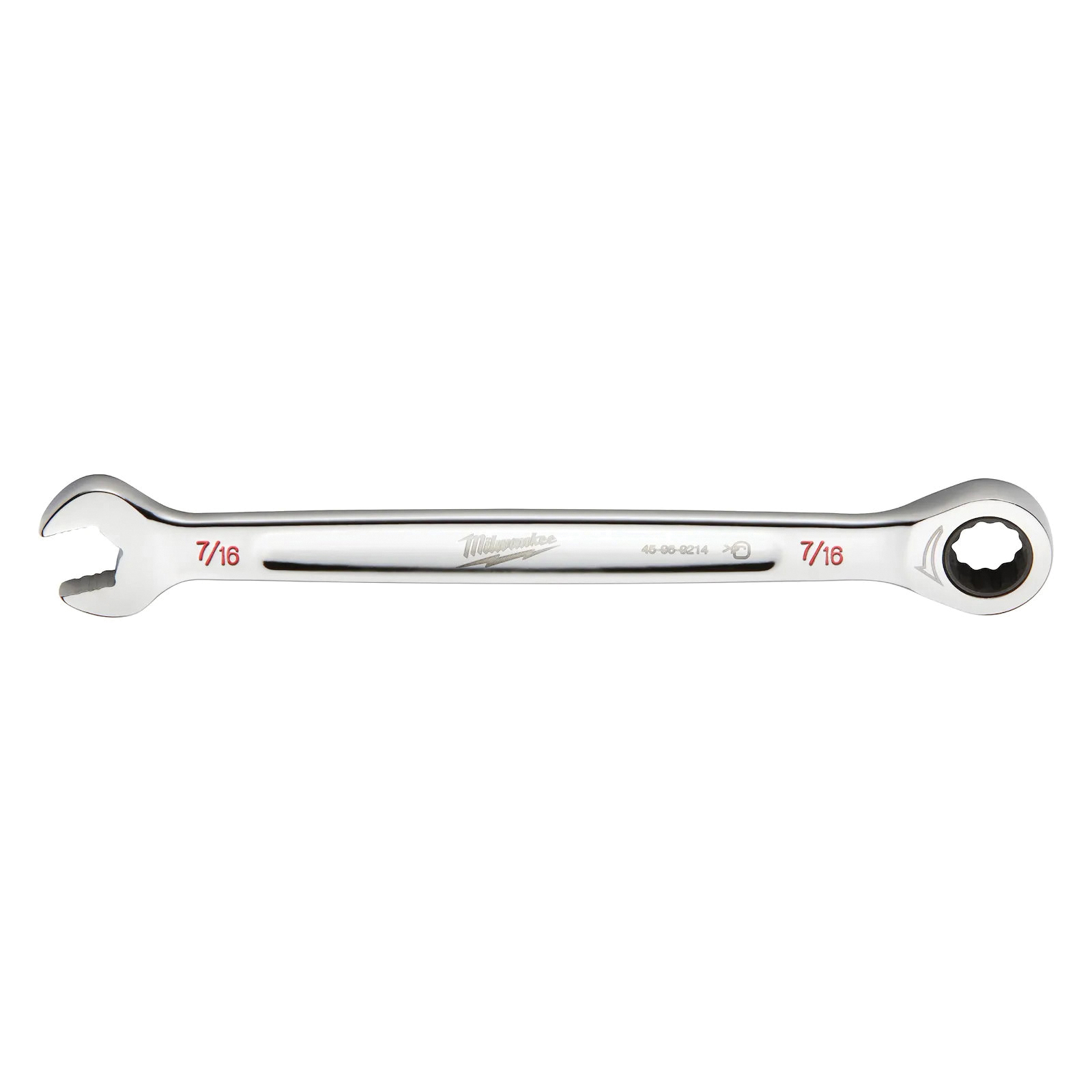 45-96-9214 Ratcheting Combination Wrench, SAE, 7/16 in Head, 6-3/4 in L, 12-Point, Steel, Chrome-Plated