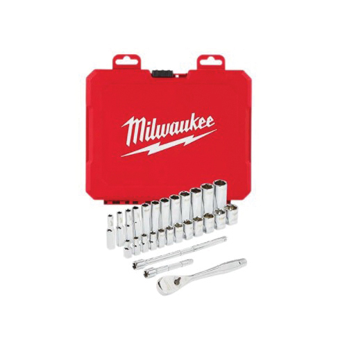 48-22-9504 Ratchet and Socket Set, Alloy Steel, Chrome, Specifications: 1/4 in Drive Size, Metric Measurement