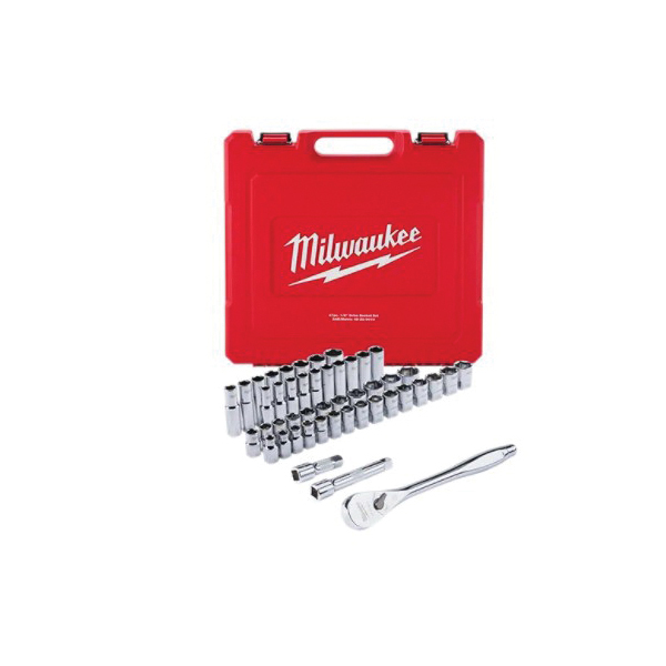 48-22-9010 Ratchet and Socket Set, Alloy Steel, Specifications: 1/2 in Drive Size, SAE, Metric Measurement
