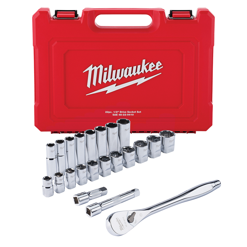 48-22-9010 Ratchet and Socket Set, Chrome Vanadium Steel, Silver
