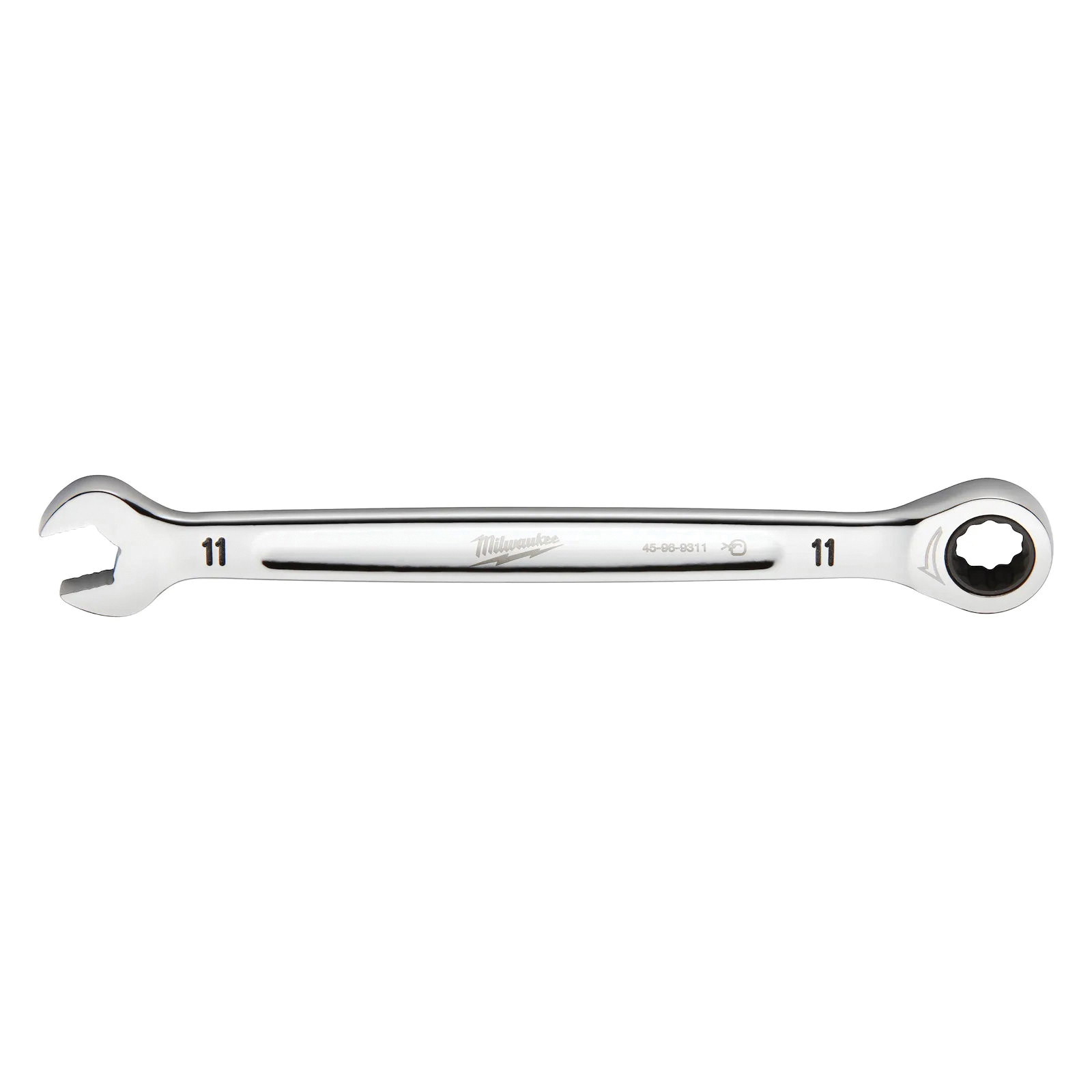 45-96-9311 Ratcheting Combination Wrench, Metric, 11 mm Head, 6-3/4 in L, 12-Point, Steel, Chrome-Plated