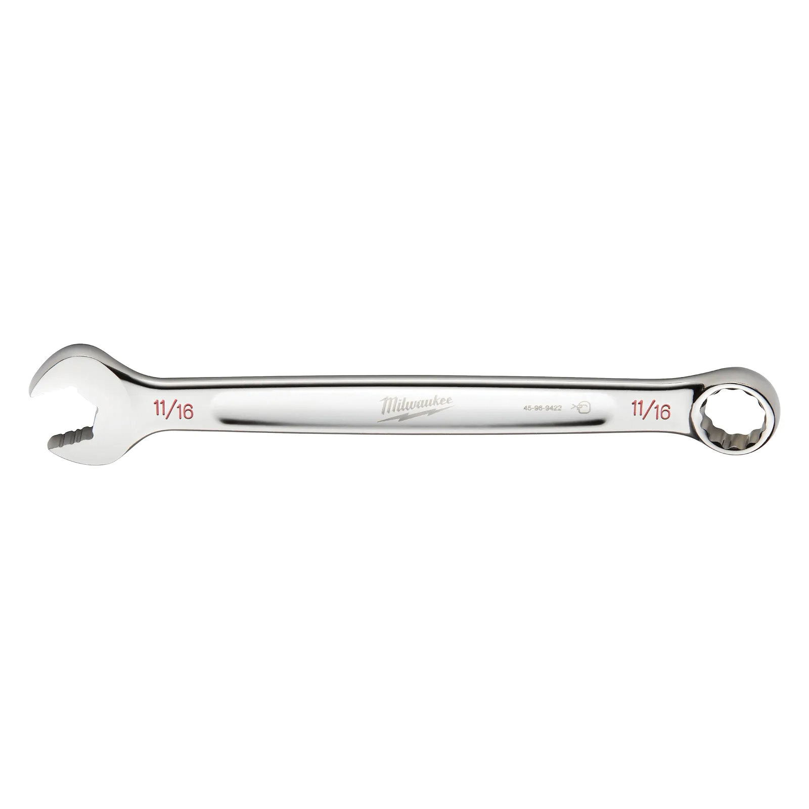 45-96-9422 Combination Wrench, SAE, 11/16 in Head, 8.86 in L, 12-Point, Steel, Chrome-Plated