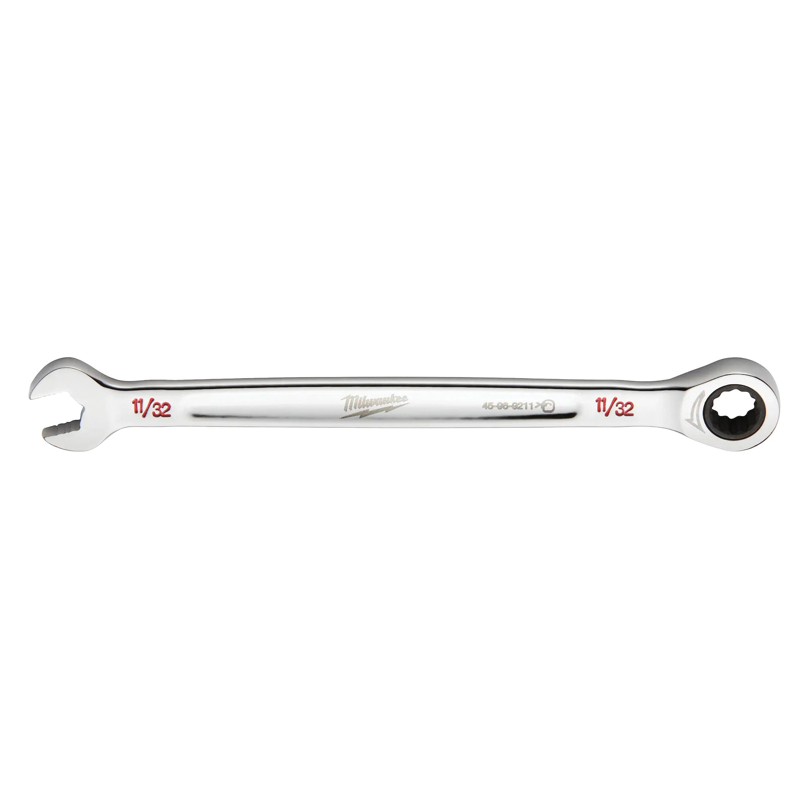 45-96-9211 Ratcheting Combination Wrench, SAE, 11/32 in Head, 6.14 in L, 12-Point, Steel, Chrome-Plated